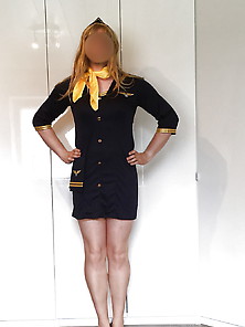 Horny Sexy Stewardess In Stockings And Heels