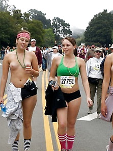 Young Topless Women At Bay To Breakers Run