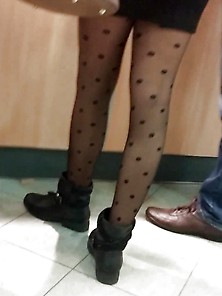Beauty Legs With Black Stockings Nylon (Teen) Candid