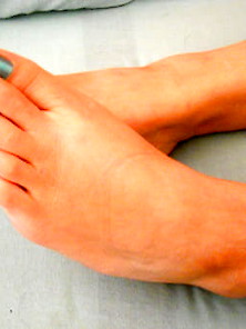 Wife's Feet In Blue Socks