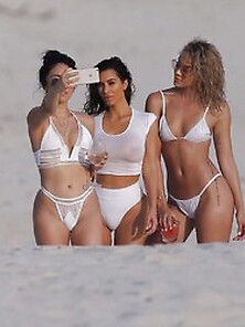 Kim Kardashian Wet T Shirt And Bikini On A Beach In Mexico