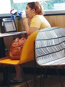 Candid Chick In Flip Flops Licking Her Ice Cream Cone